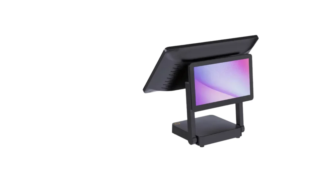 a black computer monitor with a stand