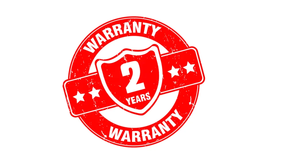 a red stamp with white text and a shield